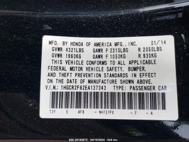 Honda Accord Ex-l 2014 1HGCR2F82EA137343 Image 9