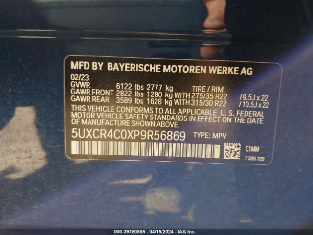 5UXCR4C0XP9R56869 BMW X5 Sdrive40i