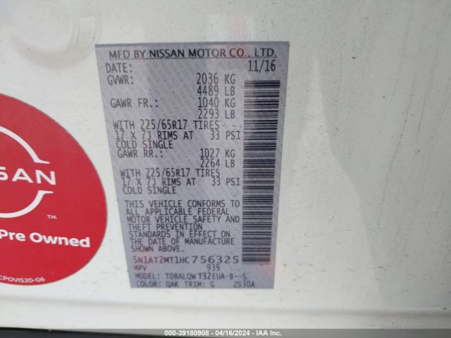 5N1AT2MT1HC756325 Nissan ROGUE SV