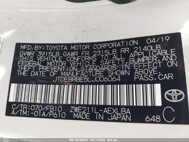 Toyota Corolla Hybrid Le 2020 JTDEBRBE5LJ006064 Image 9