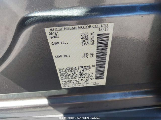 1N4AZ1CP3LC300987 Nissan Leaf Sv 40 Kwh