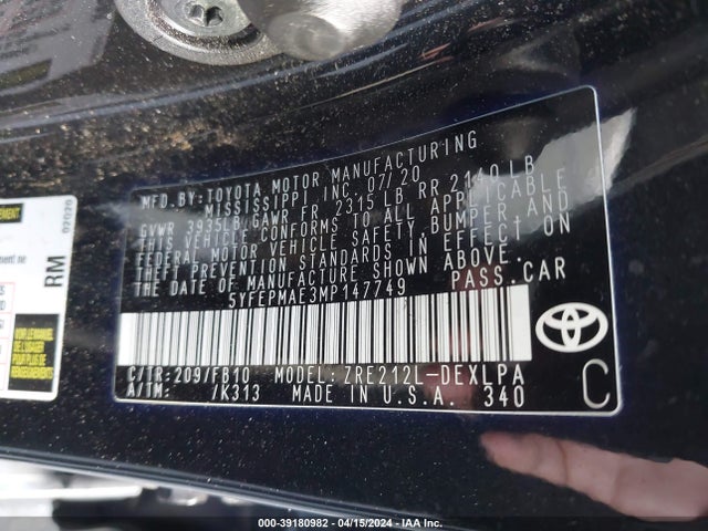 Toyota COROLLA LE 2021 5YFEPMAE3MP147749 Image 9
