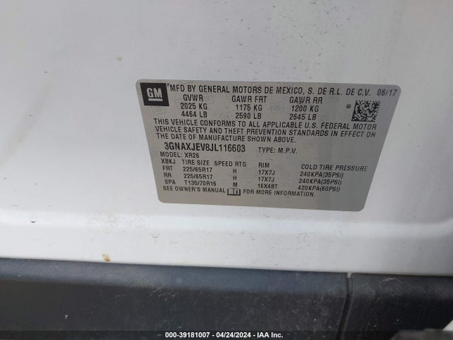 Chevrolet EQUINOX LT 2018 3GNAXJEV8JL116603 Image 9