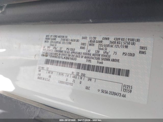 1FTBW9CG1LKB61633 Ford Transit-350