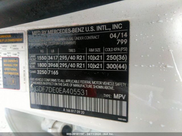 4JGDF7DE0EA405531 Mercedes-Benz Gl 550 4matic