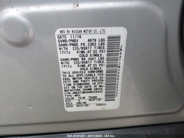 Nissan ROGUE S 2017 JN8AT2MV8HW256445 Image 9
