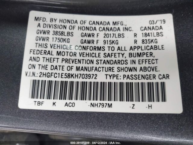 2HGFC1E58KH703972 Honda CIVIC SI