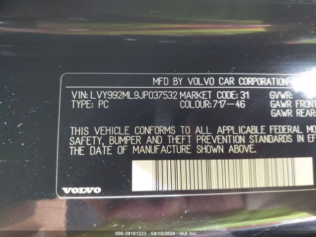 LVY992ML9JP037532 Volvo S90 T6 Inscription