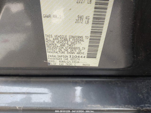 Nissan Altima 2.5 S 2016 1N4AL3AP1GN310444 Image 9