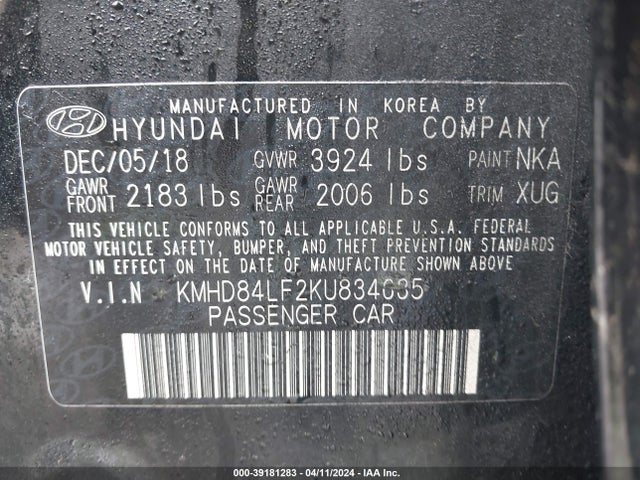 Hyundai Elantra Value Edition 2019 KMHD84LF2KU834635 Image 9