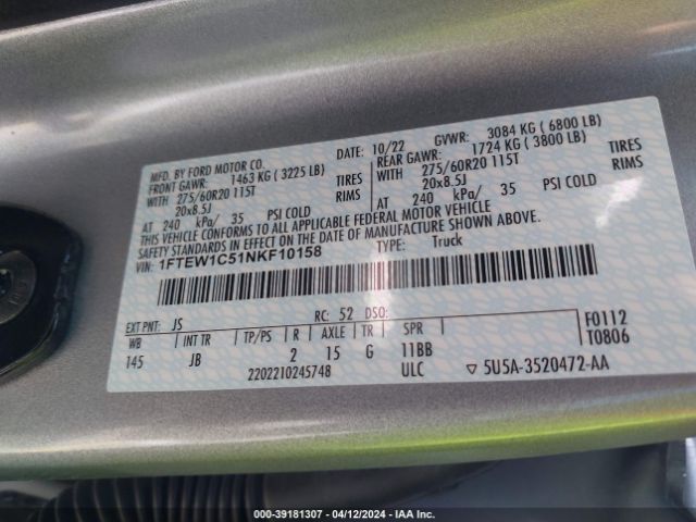 1FTEW1C51NKF10158 Ford F-150 Xl