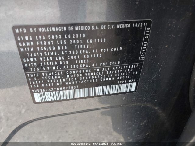 3VV8B7AX7NM025937 Volkswagen Tiguan 2.0t Se R-line Black