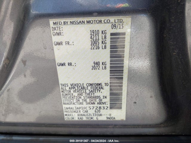 Nissan Altima 2.5 S 2015 1N4AL3AP1FC572832 Image 9