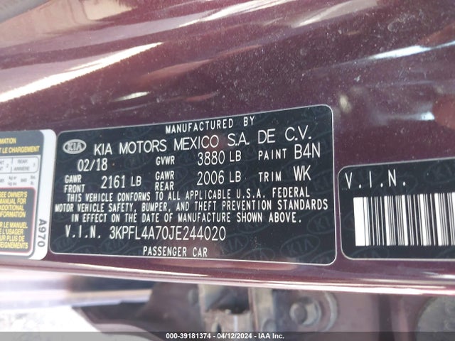 KIA FORTE LX 2018 3KPFL4A70JE244020 Image 9