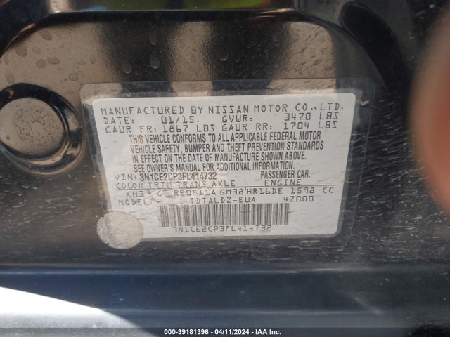 Nissan Versa Note S (sr)/s Plus/sl/sr/sv 2015 3N1CE2CP3FL414732 Image 9