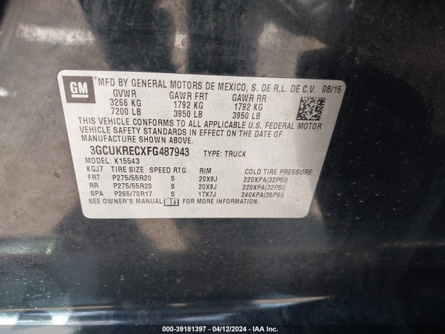 Chevrolet Silverado 1500 2lt 2015 3GCUKRECXFG487943 Image 9
