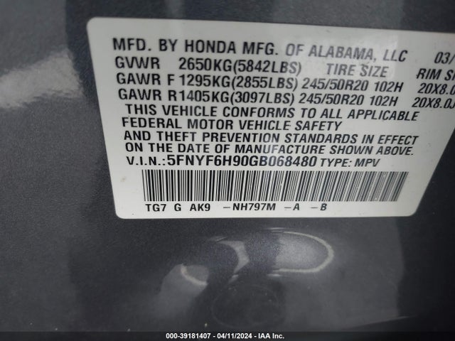 Honda Pilot Touring 2016 5FNYF6H90GB068480 Image 9