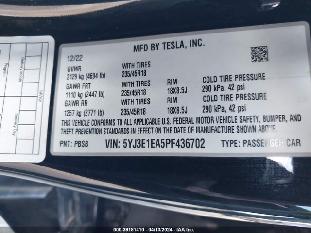 2023 TESLA MODEL 3 5YJ3E1EA5PF436702 Photo 8