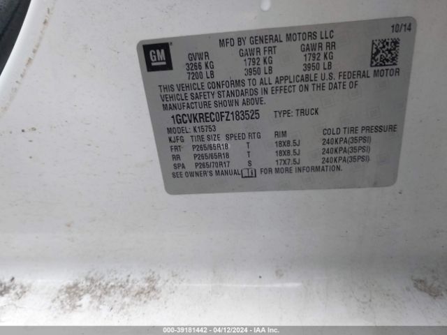 1GCVKREC0FZ183525 Chevrolet Silverado 1500 2lt