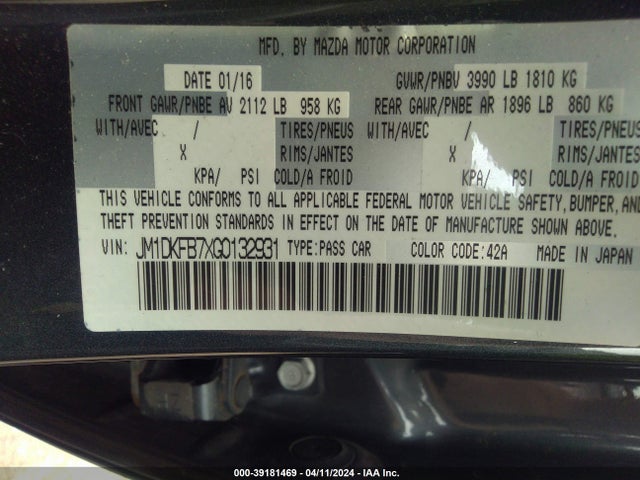JM1DKFB7XG0132931 Mazda Cx-3 Sport