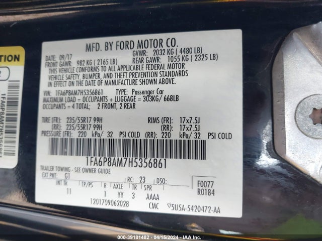 Ford Mustang V6 2017 1FA6P8AM7H5356861 Image 9