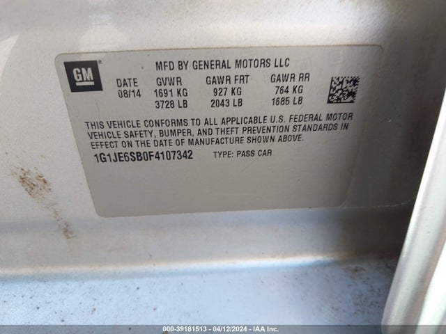 Chevrolet Sonic Ltz Auto 2015 1G1JE6SB0F4107342 Image 9