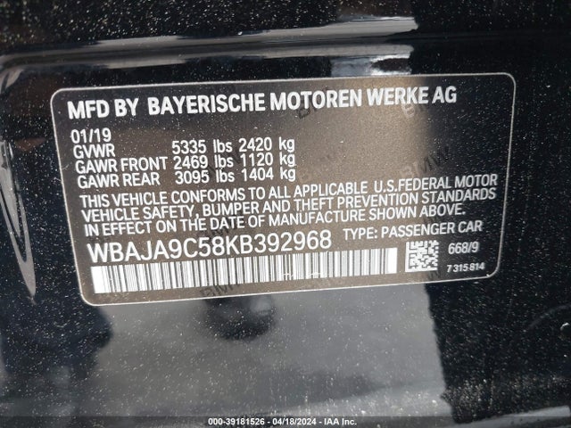 WBAJA9C58KB392968 BMW 530e Iperformance