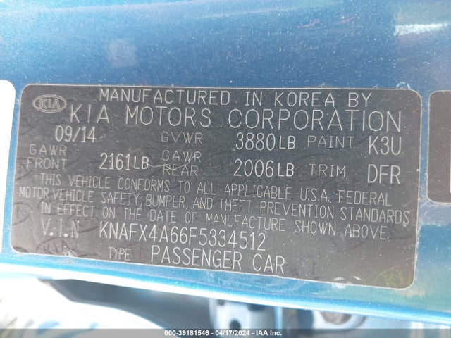 KIA FORTE LX 2015 KNAFX4A66F5334512 Image 9