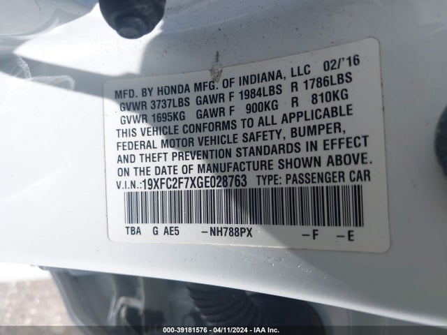 Honda CIVIC EX 2016 19XFC2F7XGE028763 Image 9