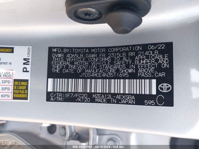 Toyota COROLLA SE 2022 JTDS4MCE4N3511695 Image 9