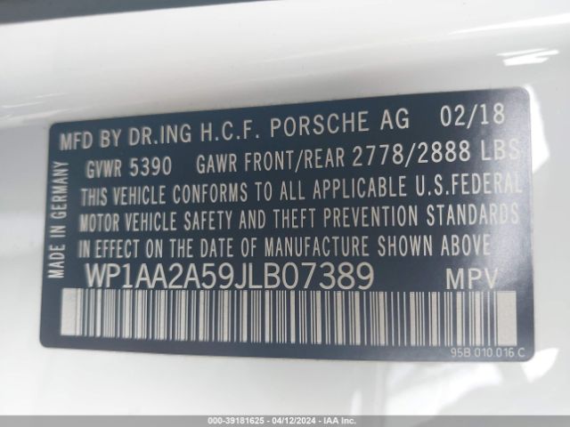 WP1AA2A59JLB07389 Porsche Macan