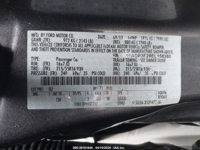 Ford FOCUS SE 2014 1FADP3F28EL158380 Image 9