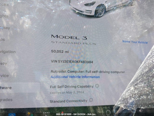 Tesla Model 3 Long Range/mid Range/standard Range/standard Range Plus 2019 5YJ3E1EA0KF483984 Image 7