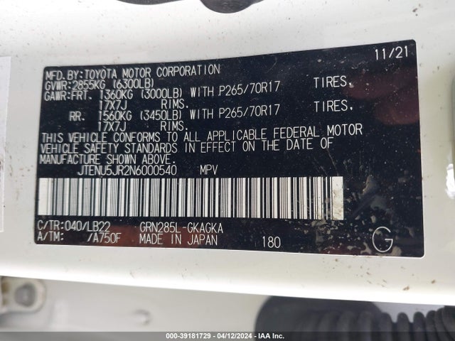Toyota 4runner Sr5 Premium 2022 JTENU5JR2N6000540 Image 9