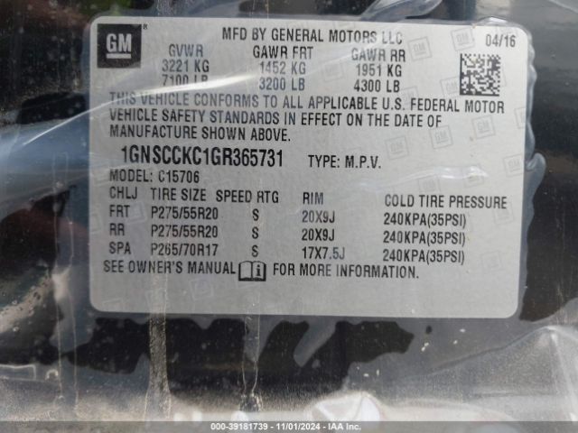 1GNSCCKC1GR365731 Chevrolet Tahoe Ltz