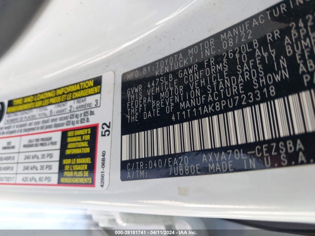 Toyota CAMRY SE 2023 4T1T11AK8PU723318 Image 9