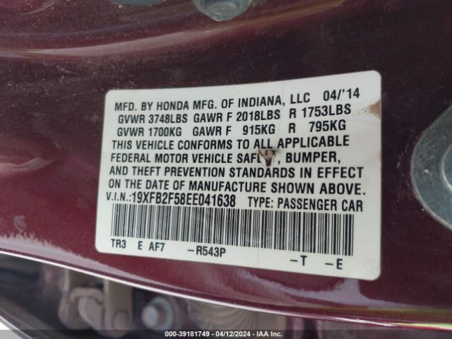 19XFB2F58EE041638 Honda Civic Lx