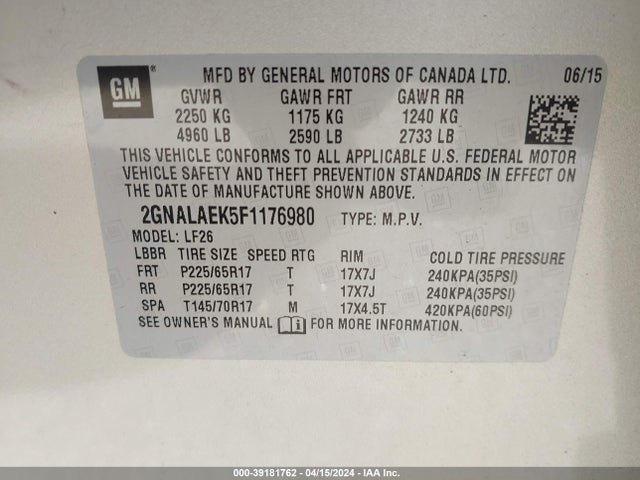 Chevrolet EQUINOX LS 2015 2GNALAEK5F1176980 Image 9