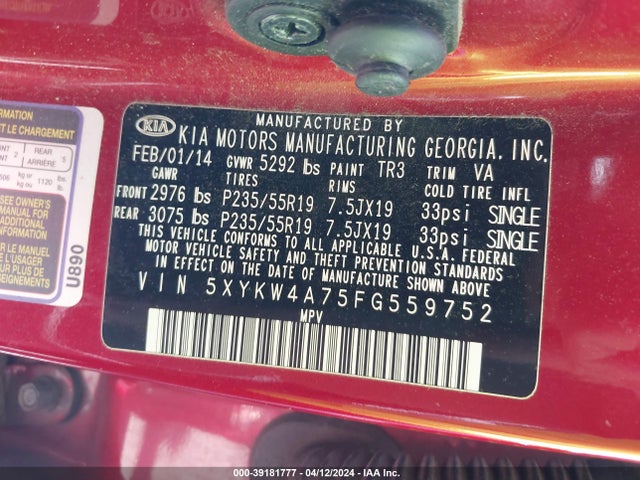 KIA Sorento Sx V6 2015 5XYKW4A75FG559752 Image 9