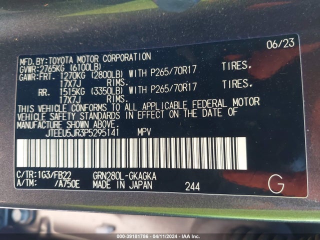 Toyota 4RUNNER SR5 2023 JTEEU5JR3P5295141 Image 9