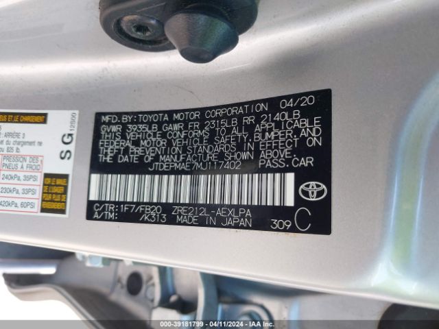 JTDEPMAE7MJ117402 Toyota COROLLA LE