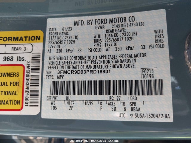 Ford Bronco Sport Badlands 2023 3FMCR9D93PRD18801 Image 9