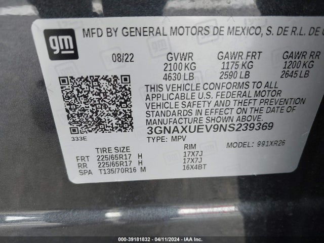 Chevrolet Equinox Awd Lt 2022 3GNAXUEV9NS239369 Image 9