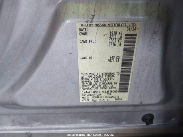Nissan Altima 2.5 Sv 2014 1N4AL3AP0EC416909 Image 9