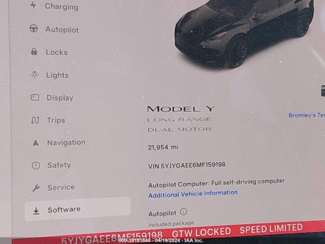 5YJYGAEE6MF159198 Tesla Model Y Long Range Dual Motor All-wheel Drive