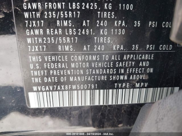 2015 VOLKSWAGEN TIGUAN WVGAV7AX8FW500791 Photo 8