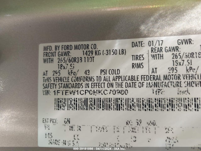 Ford F-150 Xlt 2017 1FTEW1CP0HKC70980 Image 9