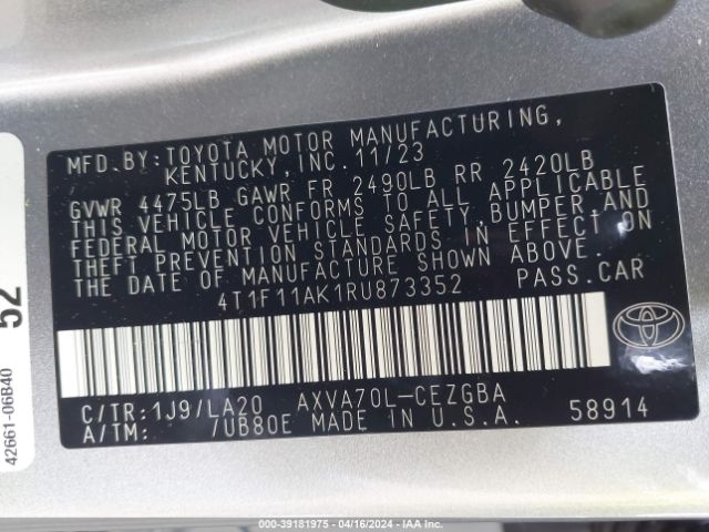 4T1F11AK1RU873352 Toyota CAMRY XLE