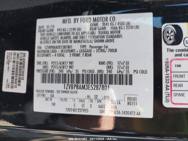 Ford Mustang V6 2014 1ZVBP8AM3E5287801 Image 9