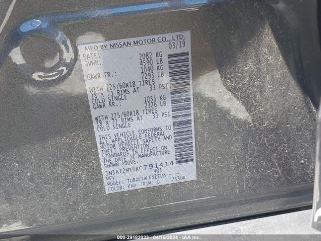 5N1AT2MT0KC791414 Nissan ROGUE SV